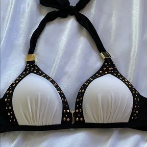 VS Gold Stud Black and White Bikini Top